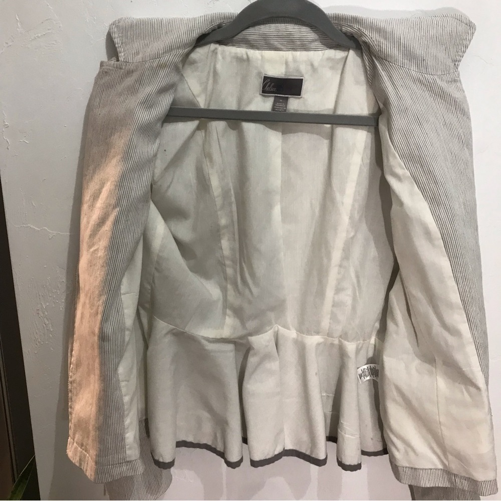 Chelsea28 Gray Pinstripe Peplum Moto jacket - Picture 5 of 11